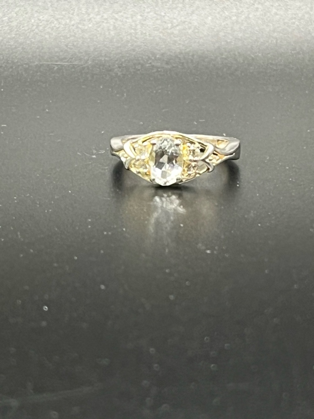 Sterling Silver 9.25 and Gold-Tone Oval Crystal Ring - Two-Tone Women's Jewelry